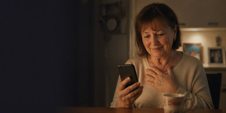 Muškarac pokazuje telefon ženi dok zajedno dijele emotivan trenutak.